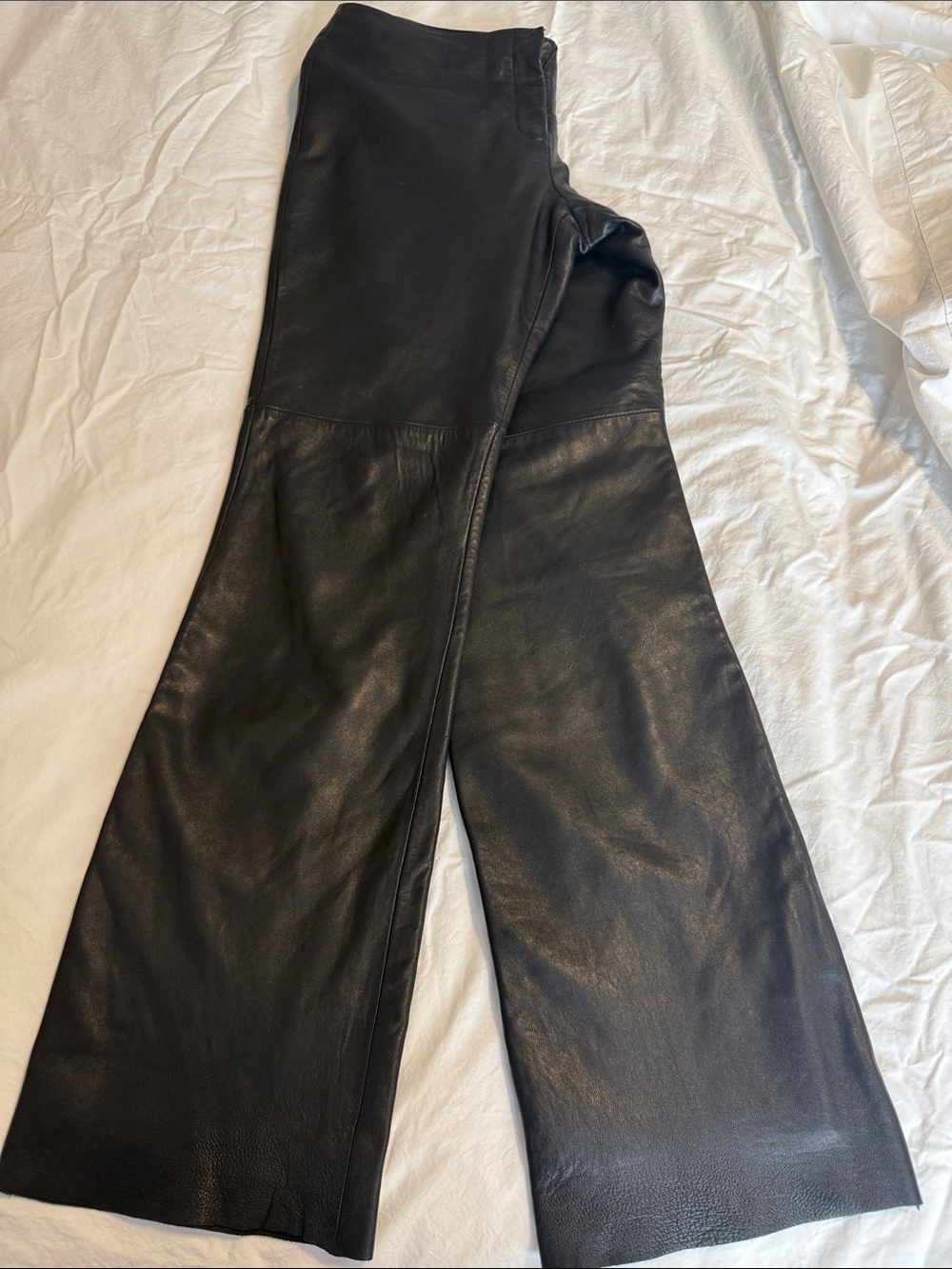 Hugo Buscati Black Leather Flare Leg Trousers